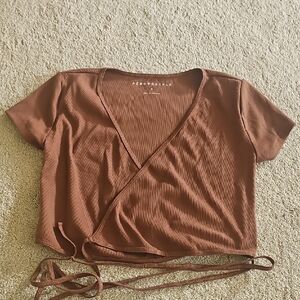 Aeropostale Pink Wrap Crop Blouse